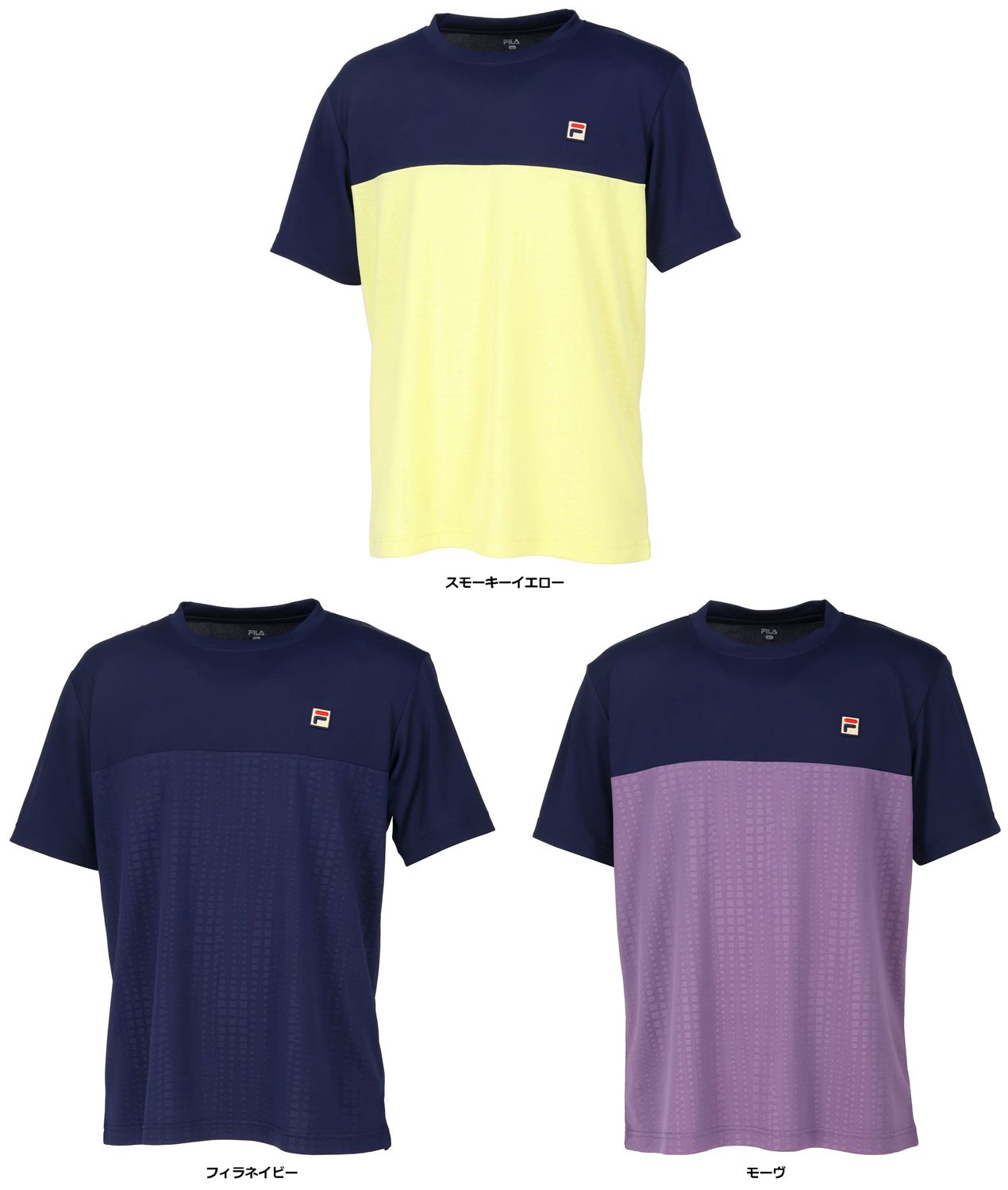 フィラ FILA テニス ゲームシャツ メンズ ウェア テニスウェア 半袖 バックホールメッシュ エンボスドット 吸水 吸湿 速乾 ペアコーデ リンクコーデ UV トレーニングウェア VM5700 20 フィラネイビー
