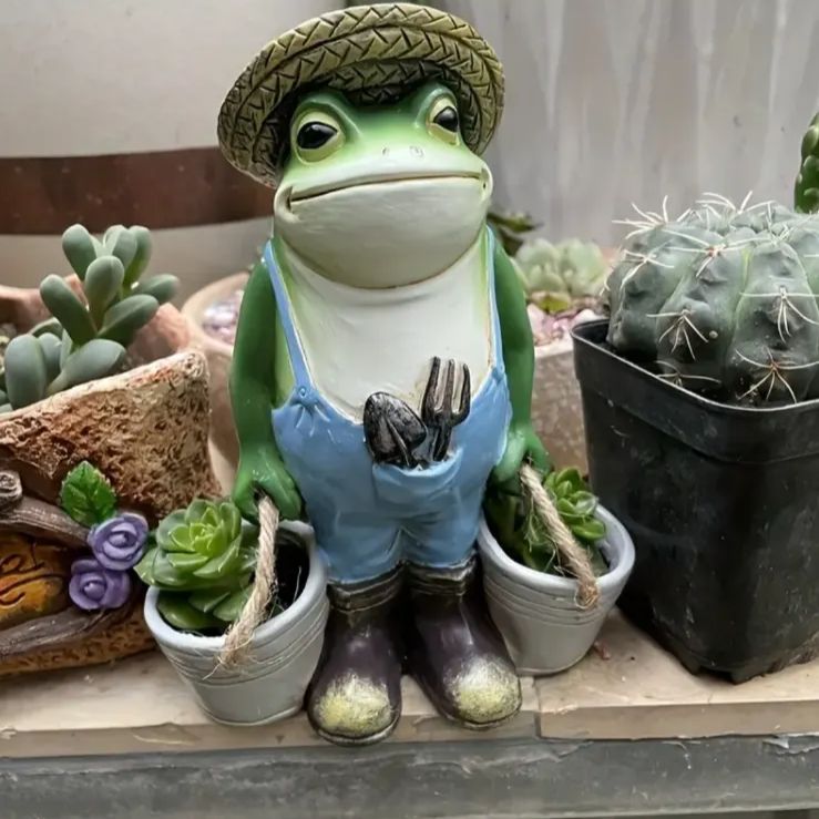 庭の彫像ヤードアート、カエルの像ガーデン装飾ウェルカムかわいい動物