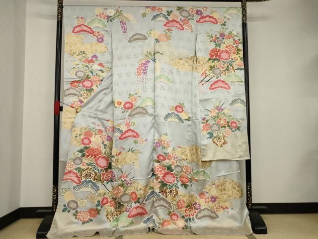 平和屋着物●豪華振袖　駒刺繍　絞り　吉祥花車文　金彩　仮絵羽　正絹　逸品　未使用　AAAS6698ck 平和屋着物○豪華振袖 駒刺繍 絞り 吉祥花車文 金彩 仮絵羽 正絹 逸品