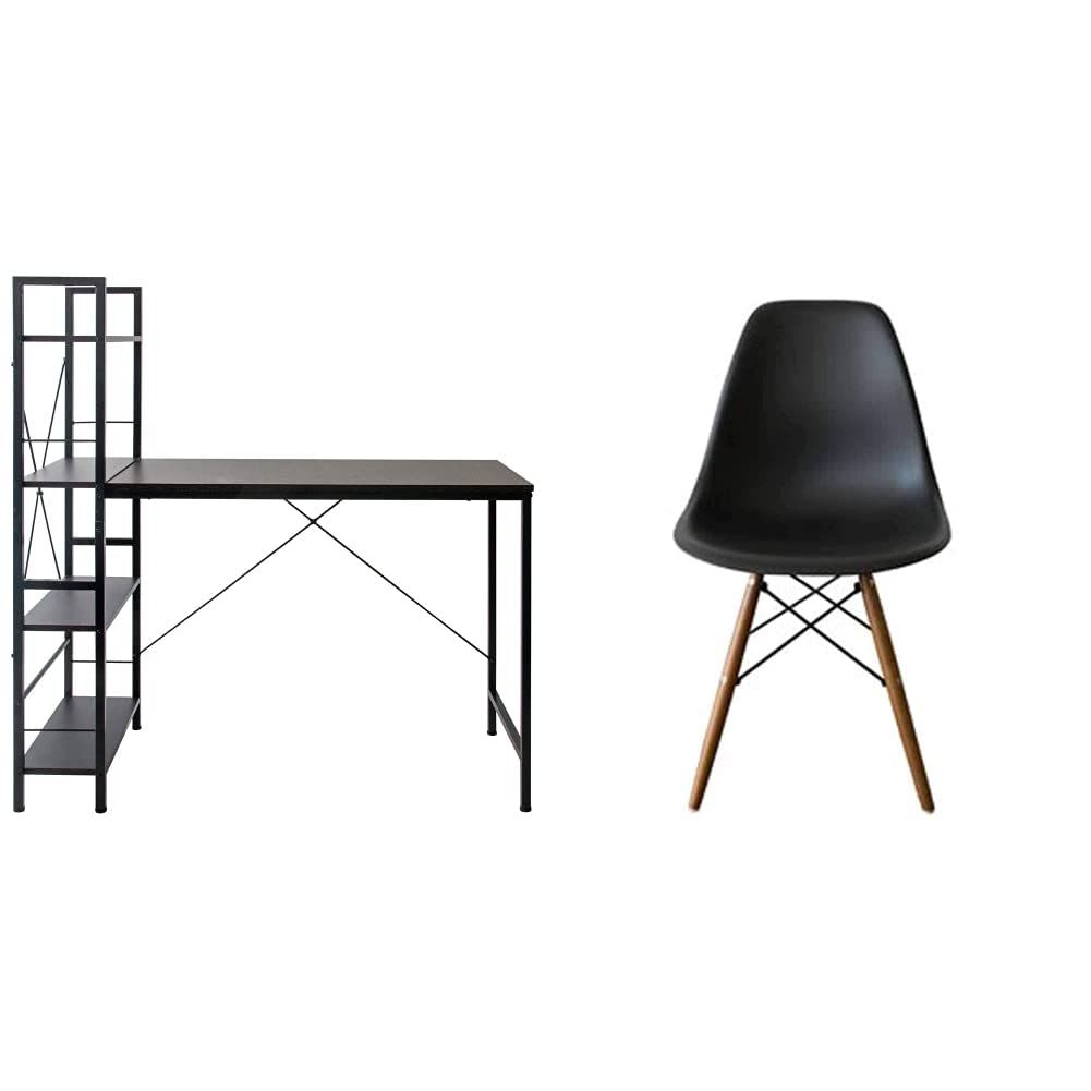 迅速発送 アイリスプラザ パソコンデスク デスク収納 整理 ラック付きデスク オフィス 机 PCデスク テレワーク ブラック 幅114㎝ RTPCD-1200 - ダイニングチェア シェルチェア おしゃれ 北欧 韓国 勉強 椅子 木脚 PP-623 ブラック