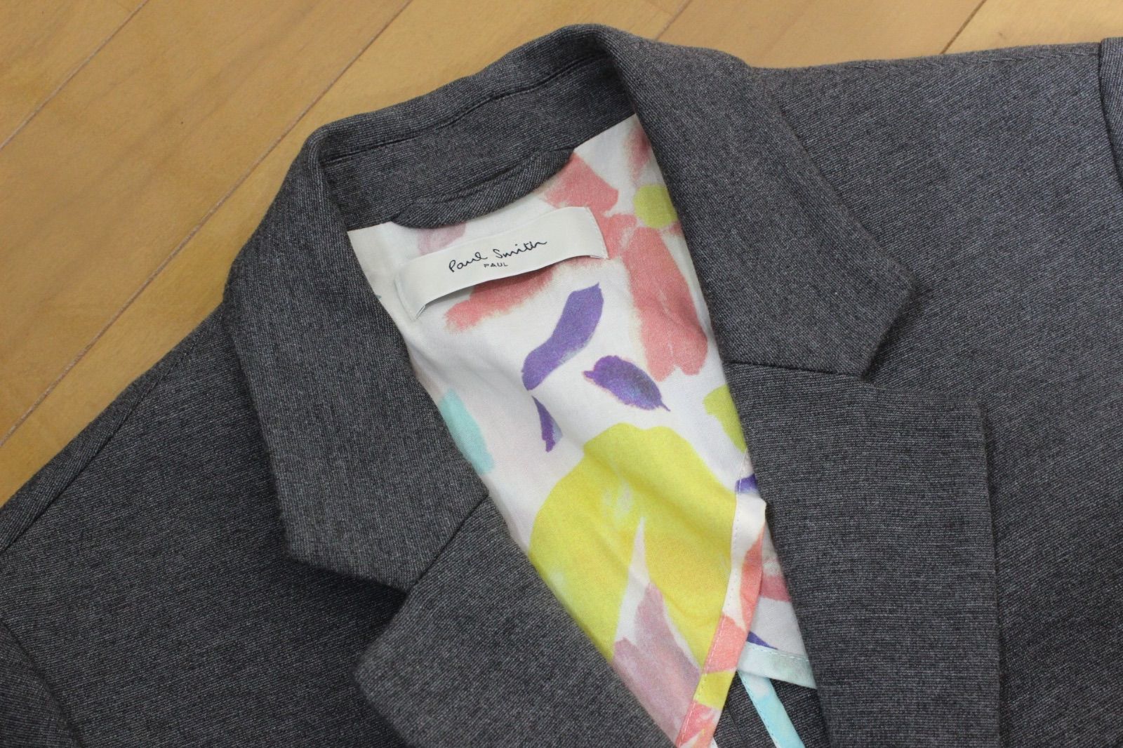 01 ポールスミス スカート スーツ 40 使用感少ない L グレー ジャージー Paul Smith 秋冬春