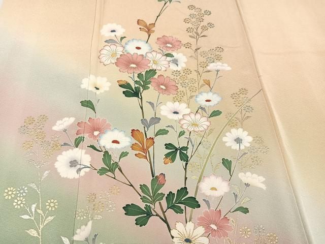 平和屋着物●訪問着　友禅　作家物　花鳥文　暈し染め　正絹　逸品　CAAZ2573ut 平和屋着物○訪問着 友禅 作家物 花鳥文 暈し染め 正絹 逸品