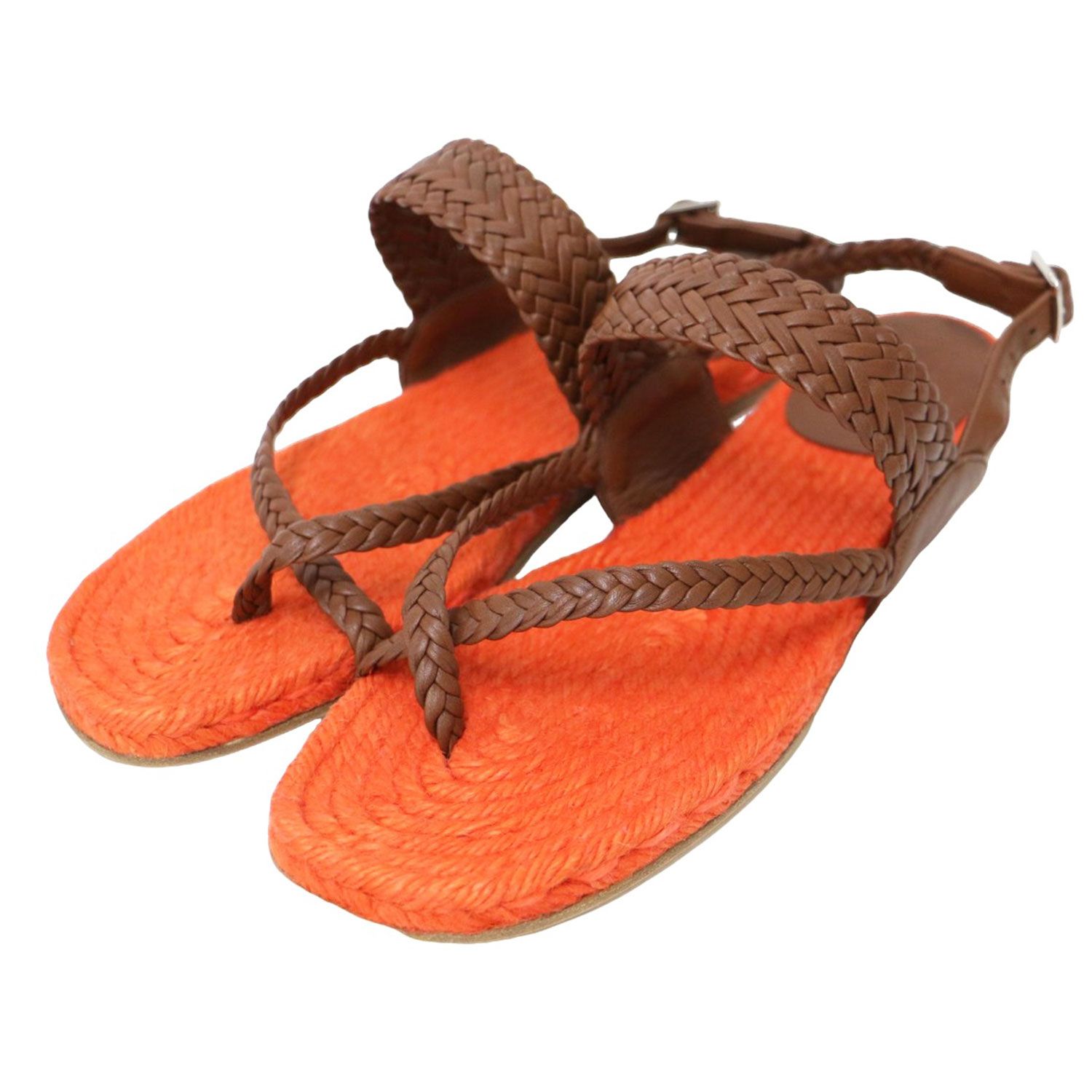新品】HERMES エルメス サンダル ブラウン オレンジ サイズ:38(24.5m