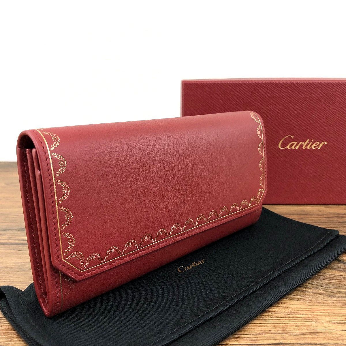 未使用品 Cartier 長財布 ガーランド レッド 30