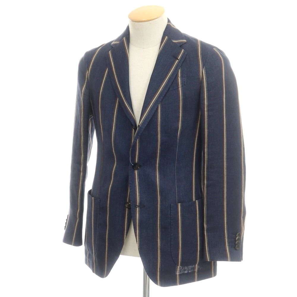 LARDINI ネイビー ストライプ テーラードジャケット 中古】ラルディーニ LARDINI リネン ストライプ テーラード
