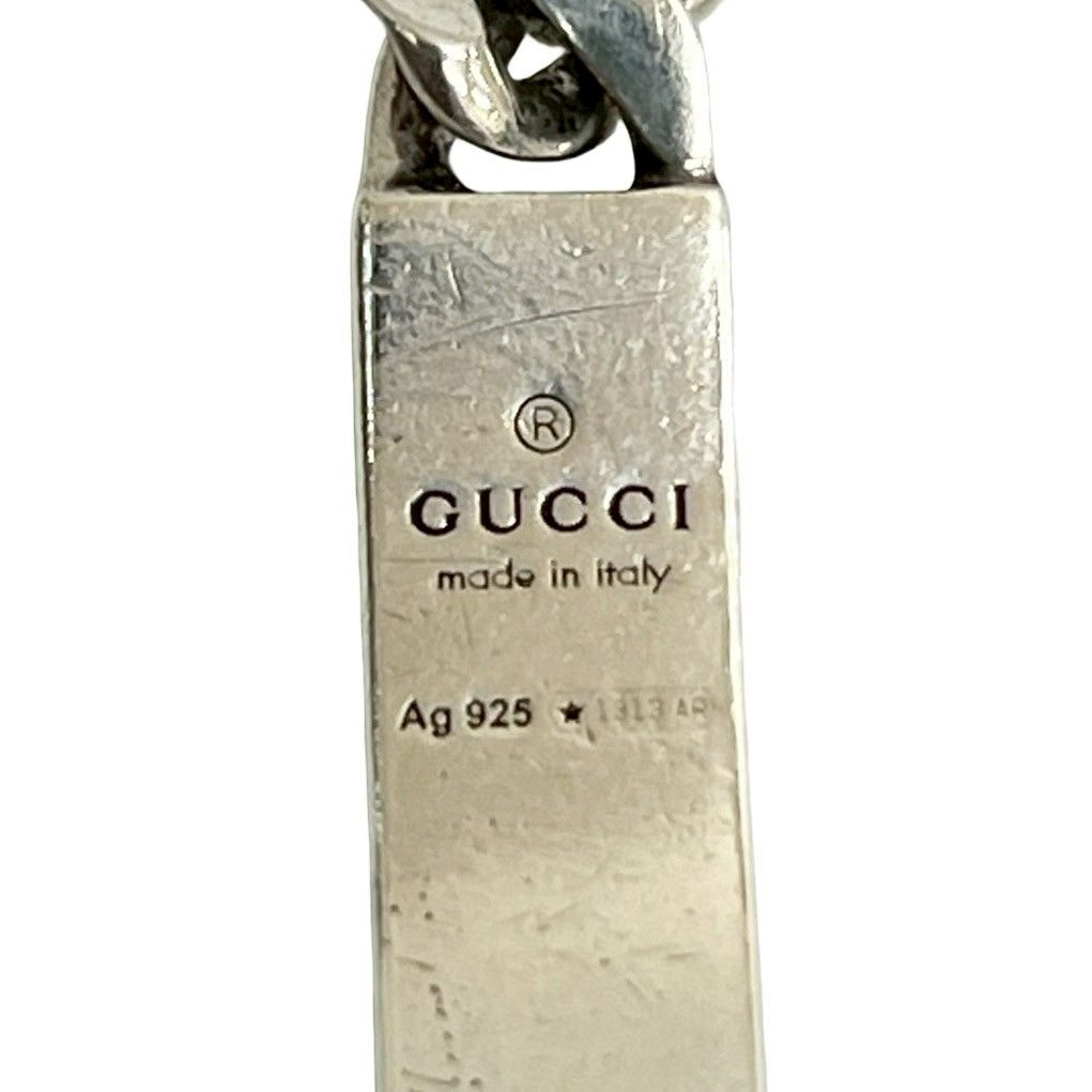 品 GUCCI グッチ GG ロゴ ゴースト スカル 刻印 シルバー925 チェーン ブレスレット バングル 604-9