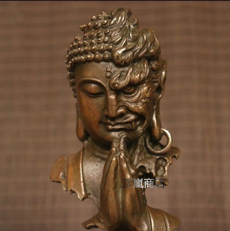 銅製 釈迦如来仏仏像 事務デスクトップ机 茶室 茶寵 置物 装飾品 工芸