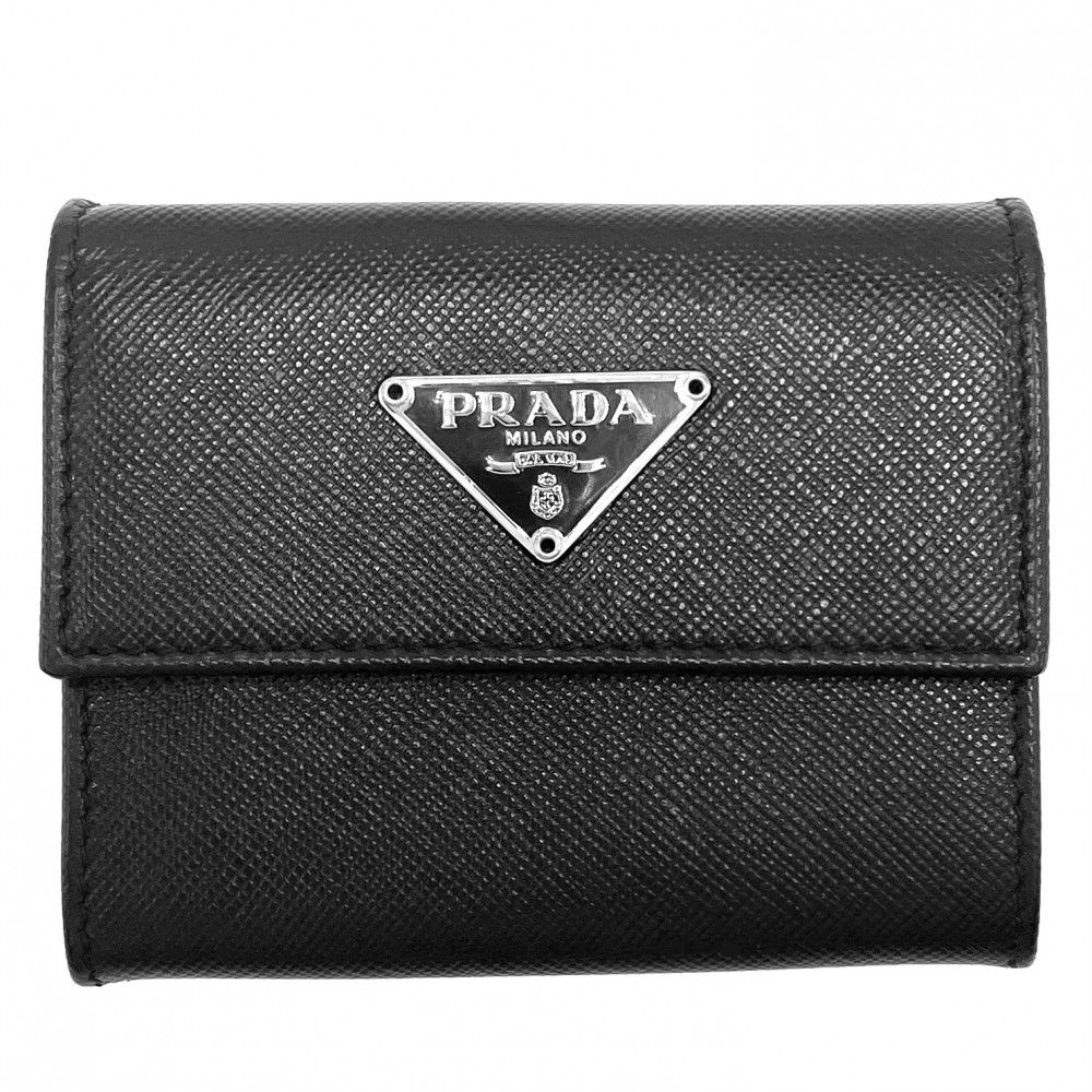 PRADA コンパクトウォレット トライアングルロゴ レディース 中古美品 PRADA コンパクトウォレット トライアングルロゴ レディース