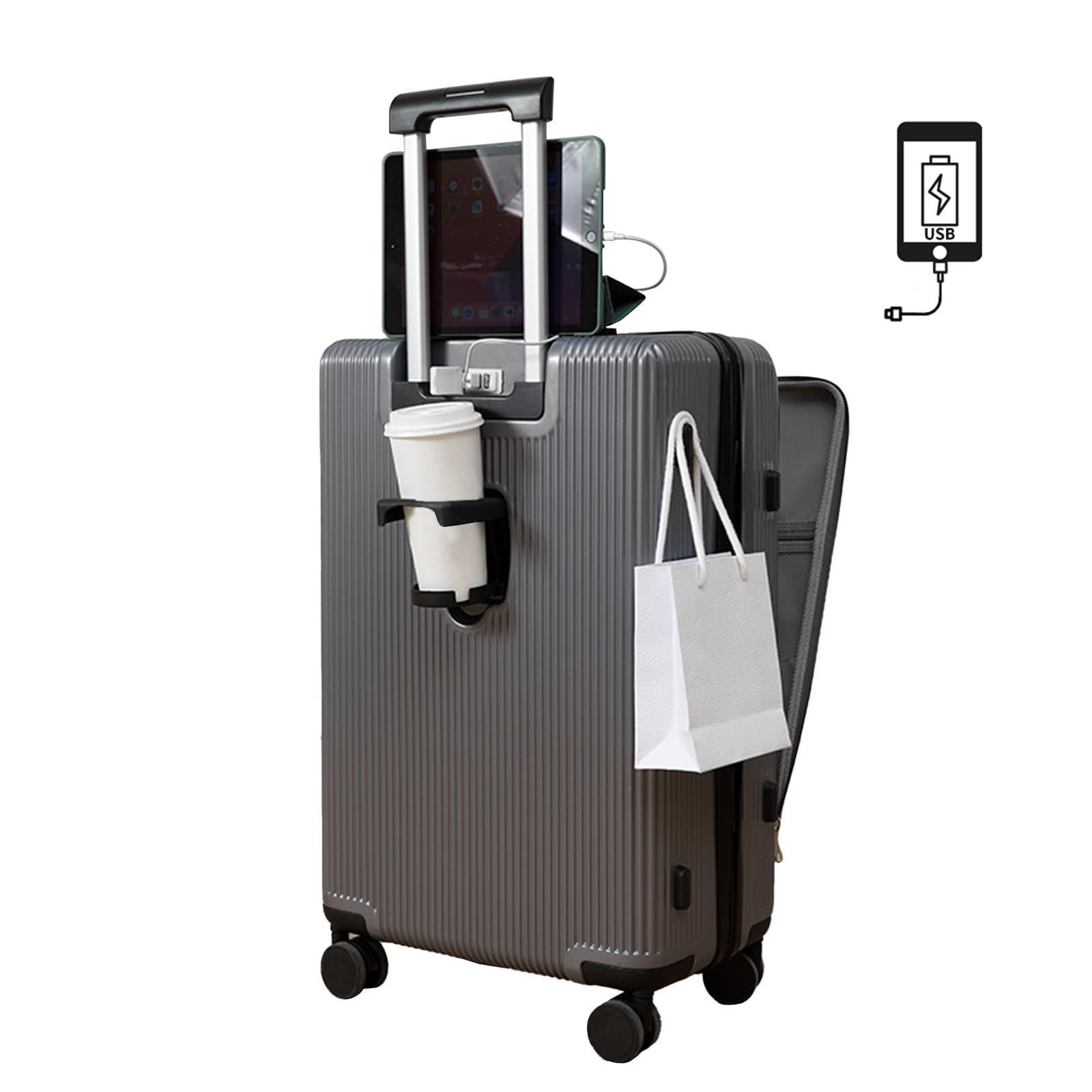 スーツケース カップホルダー付き usbポート付き 充電 キャリーケース 