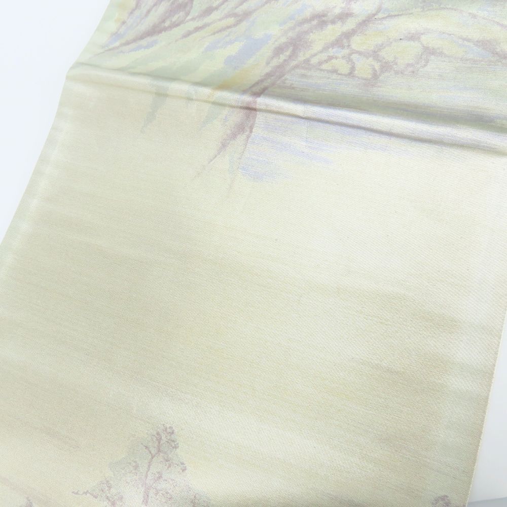 袋帯 正絹 金銀糸除く シルバー系 グリーン系 風景 お洒落 和装 呉服 和服 きもの レディース 女性