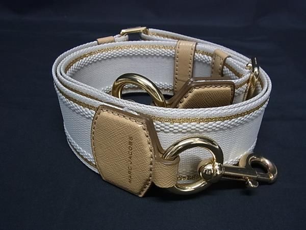 美品 MARC JACOBS マークジェイコブス ウェビング キャンバス バッグ用 ショルダーストラップ 斜め掛け ベージュ系 FN0828
