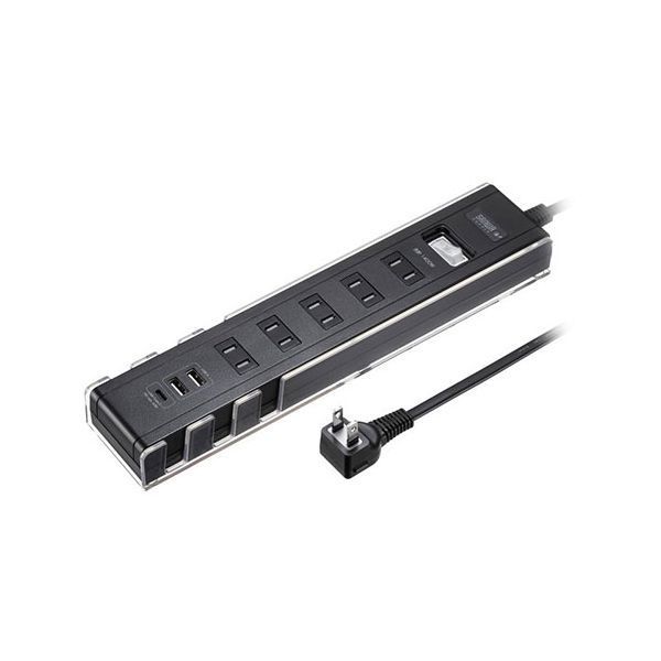 サンワサプライ USB充電機能付きタップ スタンド付き 2P 5個口 3m ブラック TAP-B47UC-3BK