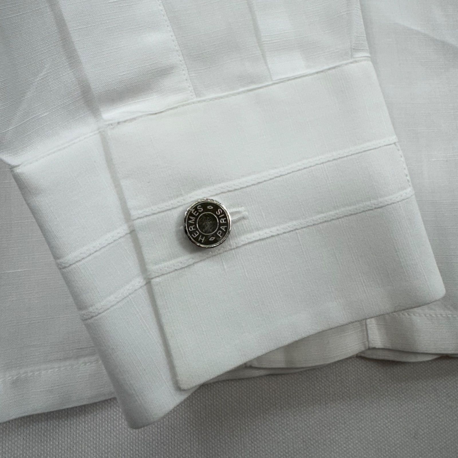 HERMES 長袖 シャツ 　Mサイズ HERMES】【フランス製】【トップス】エルメス『ストライプ柄長袖