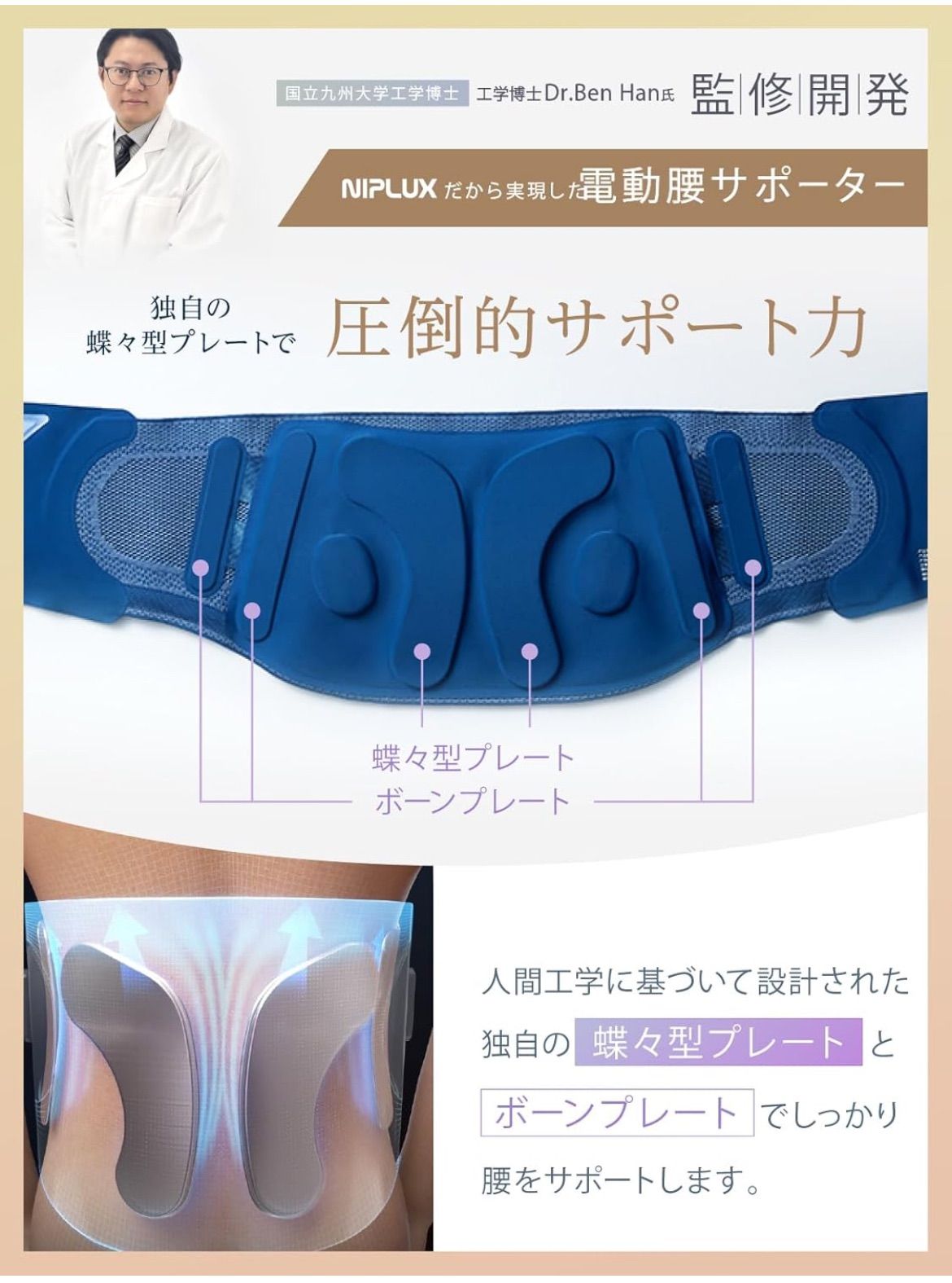 NIPLUX ニップラックス 電動 腰サポーターNP-WB23BL 腰 温熱 振動 蝶々型 フリーサイズ 腰ベルト サポート 骨盤 腰椎 コルセット 男 女 兼用 誕生日 プレゼント ギフト