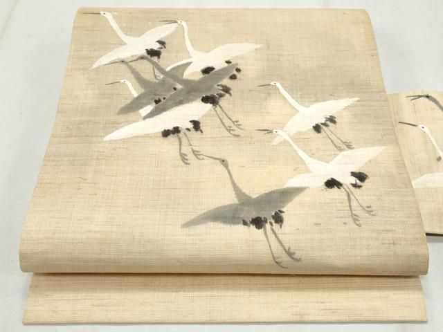 平和屋着物＊夏物 九寸名古屋帯 手描き 南天文 蜻蛉 トンボ 金糸 正絹