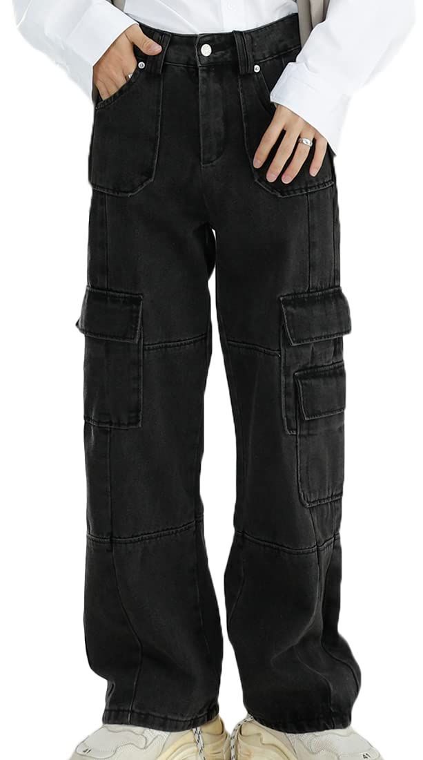Size:L [Laquest] （ラクエスト） ゆったり カーゴパンツ ブラックデニム ワイドパンツ (L)