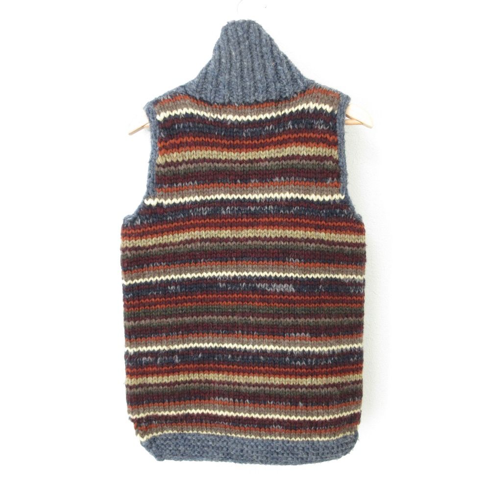 美品 CANADIAN SWEATER カナディアンセーター ウール100％ 配色 ボーダー ダブルジップ カウチンニット ベスト 32 マルチカラー レディース 古着 中古 美品 CANADIAN SWEATER カナディアンセーター ウール100％ 配色