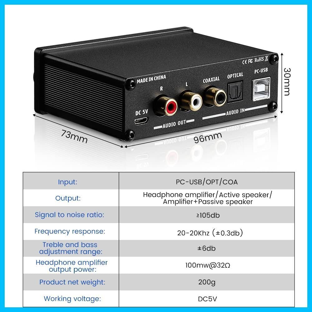 AIYIMA DAC-A2 ヘッドフォンアンプ PC-USB/光/コアキシャル入力、RCA 