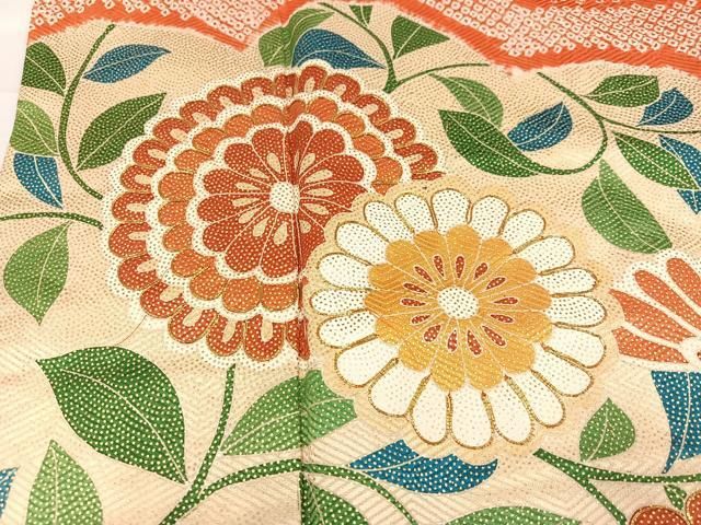 平和屋着物○豪華振袖 駒刺繍 絞り 枝花文 金彩 正絹 逸品 AABA8883ph
