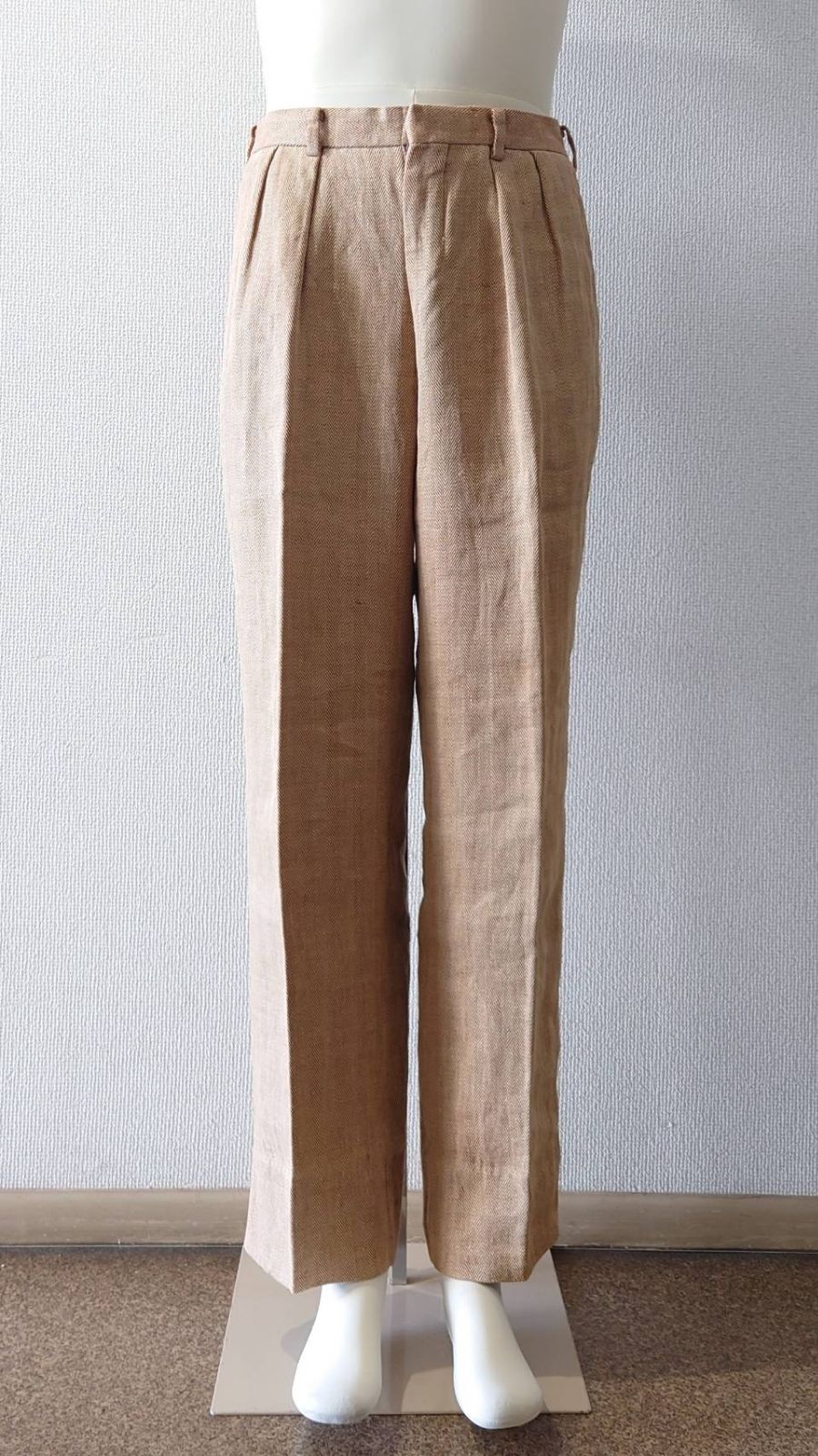 80-90’s Cesarani Linen” ツータック ヘリンボーン トラウザーズ サイズ76