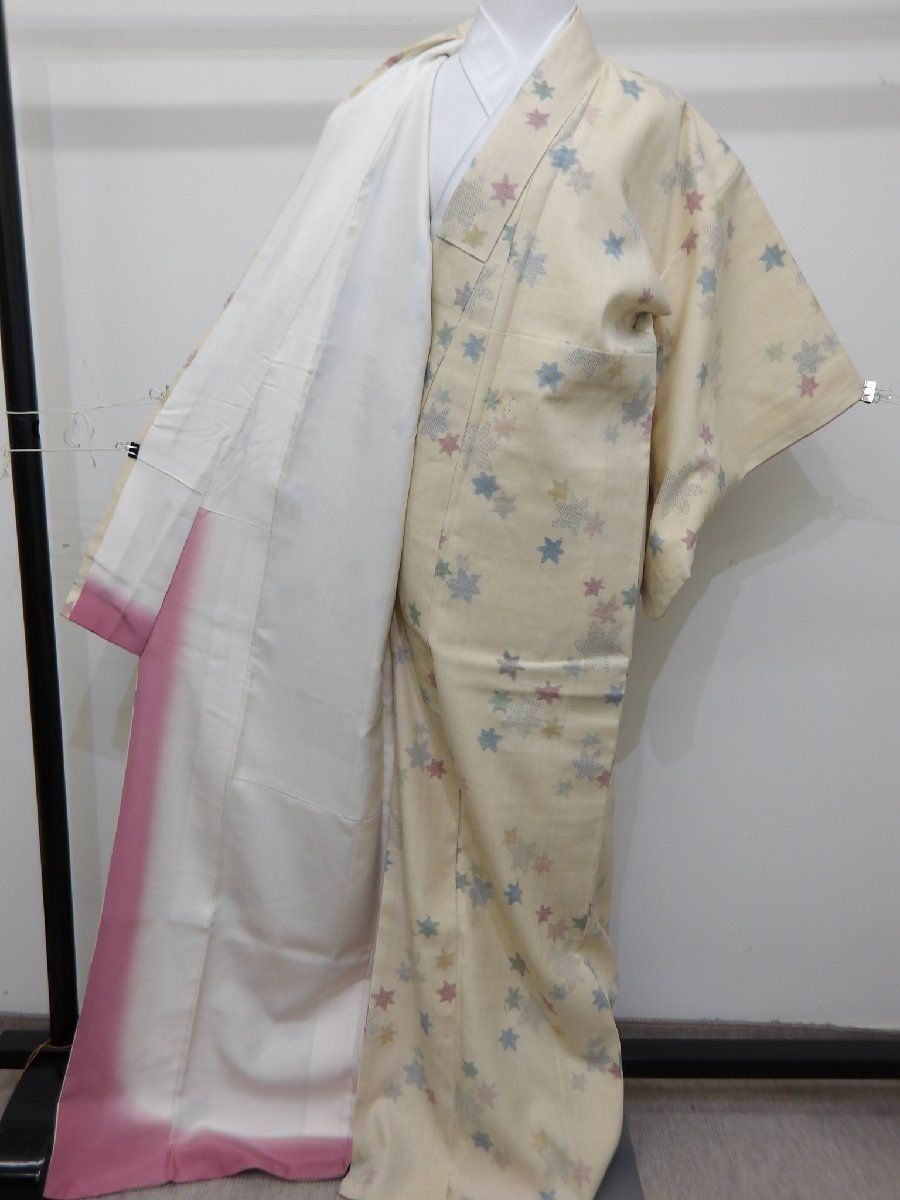 P40415 本場 結城紬 袷 蚊絣 結印 k