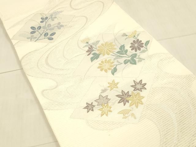 平和屋着物＊夏物 六通柄袋帯 流水草花文 金銀糸 正絹 逸品