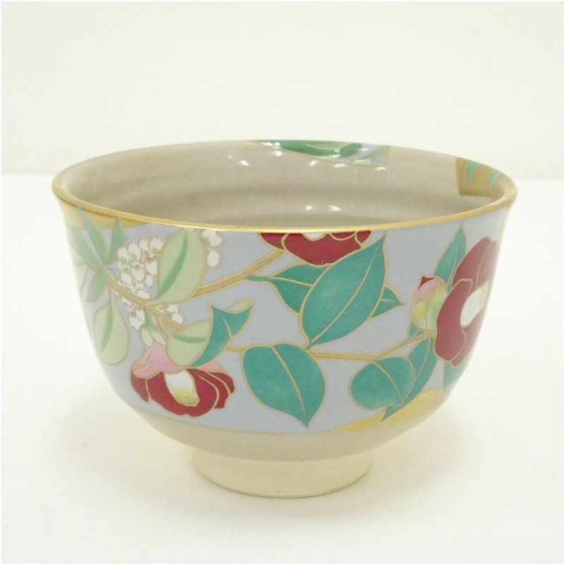 【桑野睦子】御所の花　十月 萩の花茶盌　京焼　金彩色絵 抹茶碗　茶道具　茶道 桑野睦子】御所の花 十月 萩の花茶盌 京焼 金彩色絵