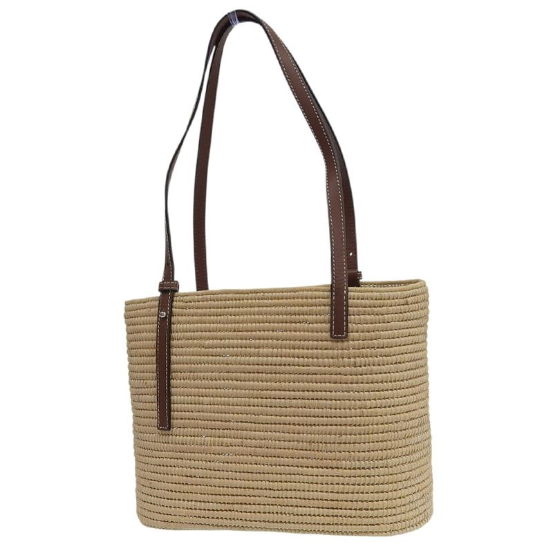 ロエベ LOEWE スクエアバスケットスモール ハンドバッグ ラフィア レザー ナチュラル タン 中古 新入荷 OB2558 ロエベ LOEWE スクエアバスケットスモール ハンドバッグ ラフィア