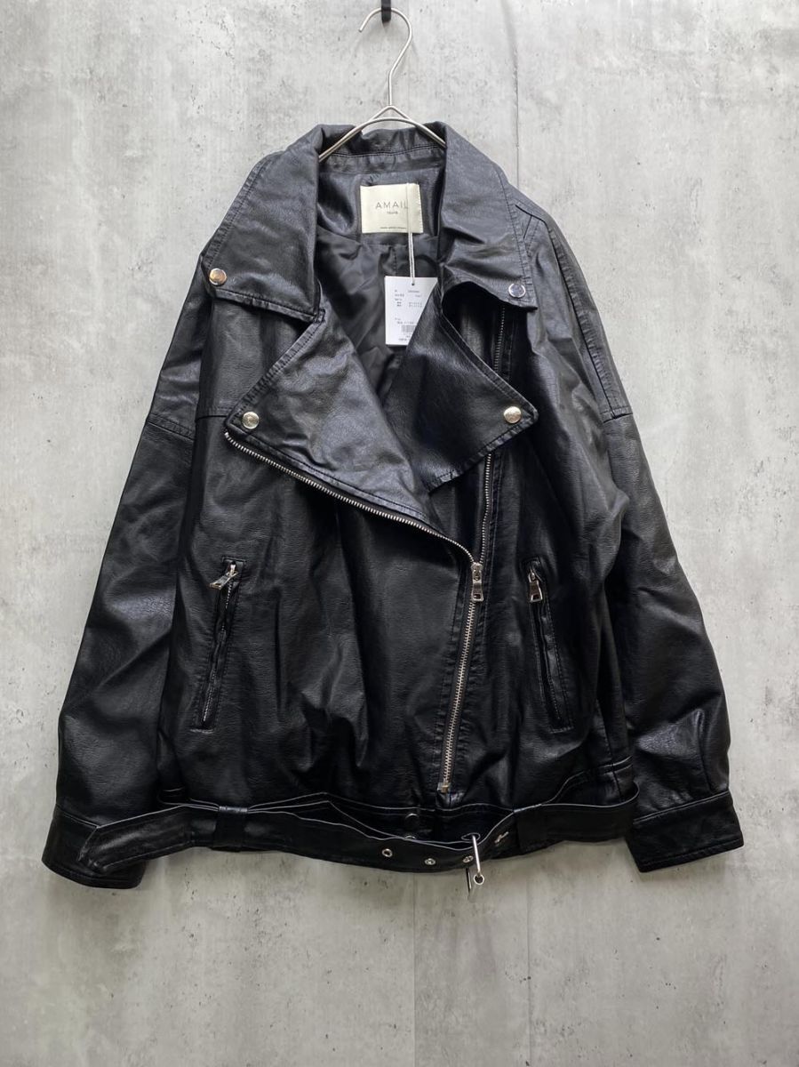 AMAIL アマイル フェイクレザー ライダース ジャケット sizeF 黒 ◆ ◎レディース