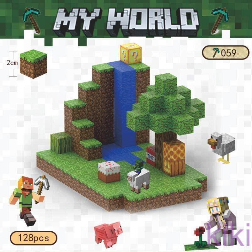 新品未使用マインクラフト レゴ マグネットキューブ ウォーターフォール 128pcs ブロック ミニフィグ マイクラ風 マインクラフト風 diy wor