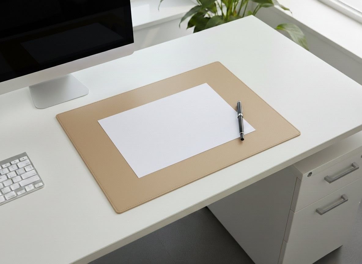 かばん屋さんの手作り 片面 レザー デスクマット34cm×46.5cm キーボード マウス 用 ベージュ