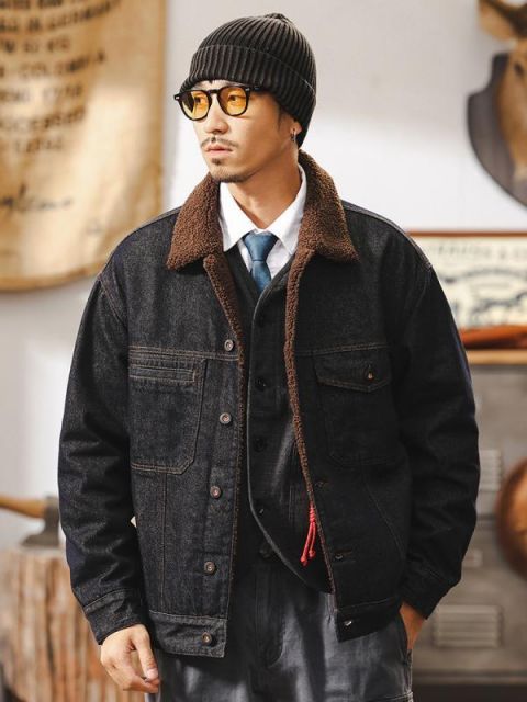 春 コーデ メンズ 用 服 シンプル ファッション オシャレ 大人 かっこいい 大きいサイズ ストリート 紳士服 アメリカン レトロ シェルパ デニム ジャケット コットン ウォッシュ ワーク