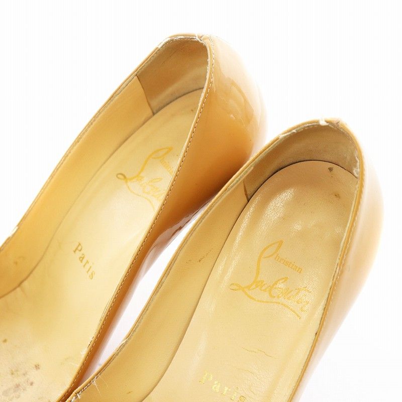 【美品】希少 クリスチャンルブタン ヒール装飾ラウンドトゥパンプス Christian Louboutin - クリスチャンルブタン エナメル ラウンド