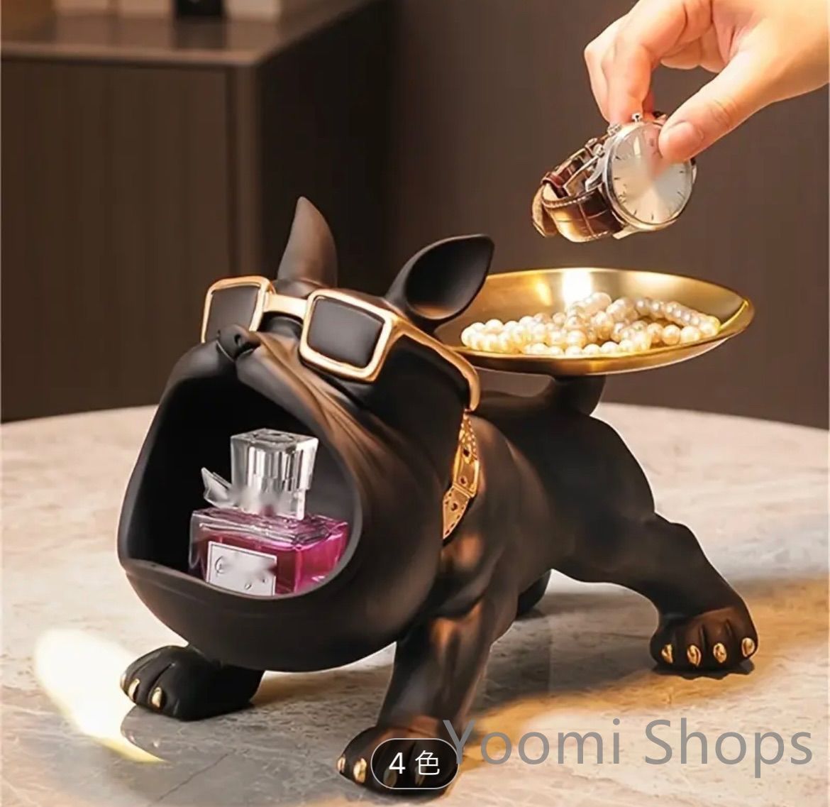 【新品未使用】ブルドッグ　小物　ブラック　インテリア置物飾り　オシャレ　可愛い　オーナメント　キーホルダー付き　子犬　クール フレンチブルドッグ　 キャンディ収納ボックス テ