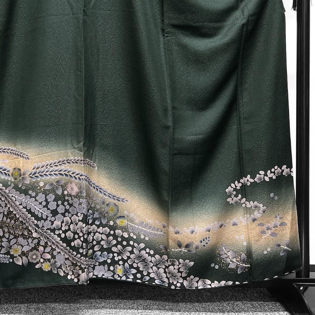 付け下げ 辻ヶ花 金彩 幻想的 グリーン 着物 084w d