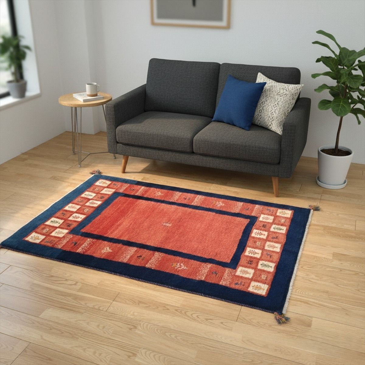 ペルシャ ギャッベ ミニマット 円形 41×40 黄金色 鹿 ペルシャ