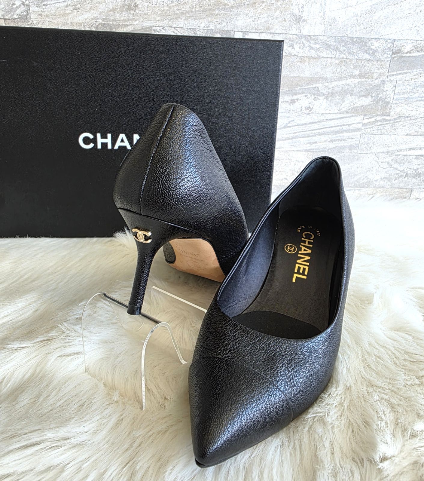 CHANEL シャネル ココマークプレート付き パンプス ピンヒール ポインテッドトゥ 6㎝ ヒール ゴートスキン ブラック 36.5 23.5㎝ レディース PAWNSHOPRiZ パウンショップリズ