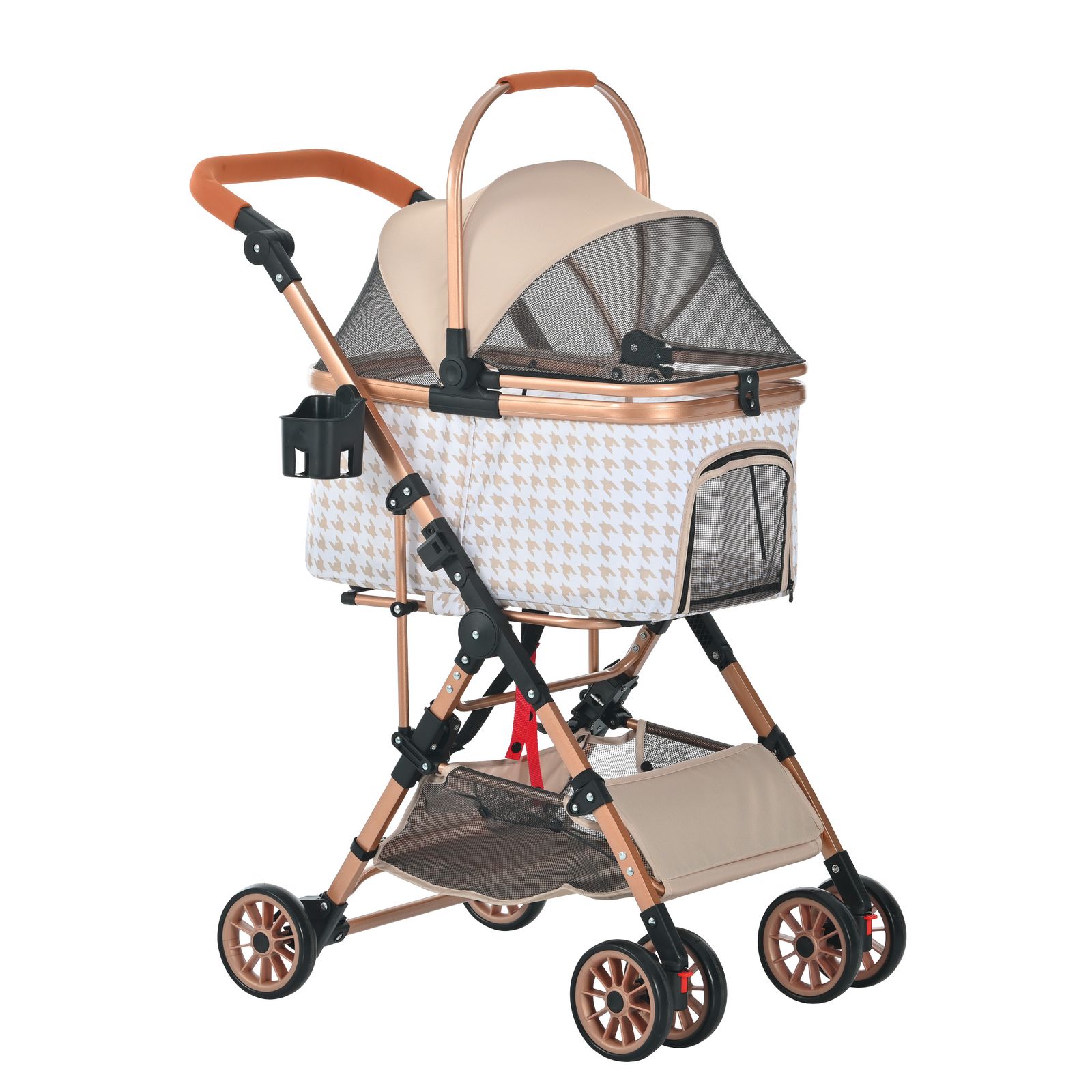 15％割 Petbliss ペットカートアルミ製 分離式 取り外し 折りたたみ 多頭 中型犬 小型犬 猫 2way 軽量 ストッパー付き 4輪 組立簡単 工具不要 介護用 ドッグカート ペットバギー 犬 猫 動物 ペット用品 カーキ 千鳥格子 Bla