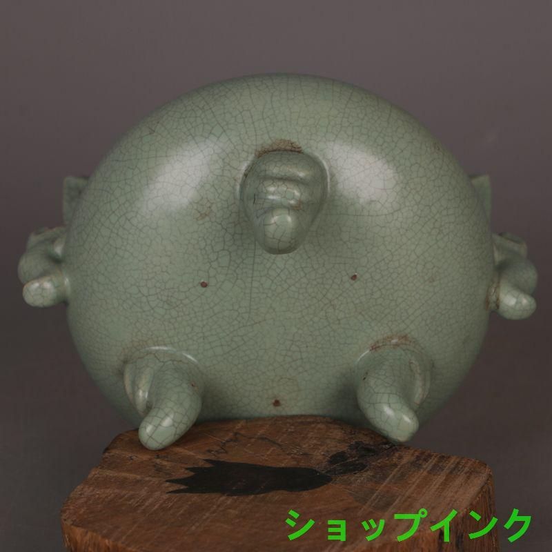 宋汝窯 青釉双耳竜頭三足香炉  景徳鎮 陶磁器 装飾品 現代工芸品 美術品 置物 宋汝窯 青釉双耳竜頭三足香炉 景徳鎮 陶磁器 装飾品 現代工芸品