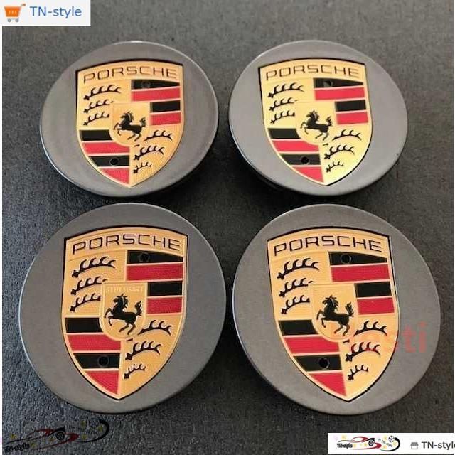 高品質 ポルシェ ホイールキャップ 65mm Porsche センターキャップ クレスト グレーゴールド 4個セット
