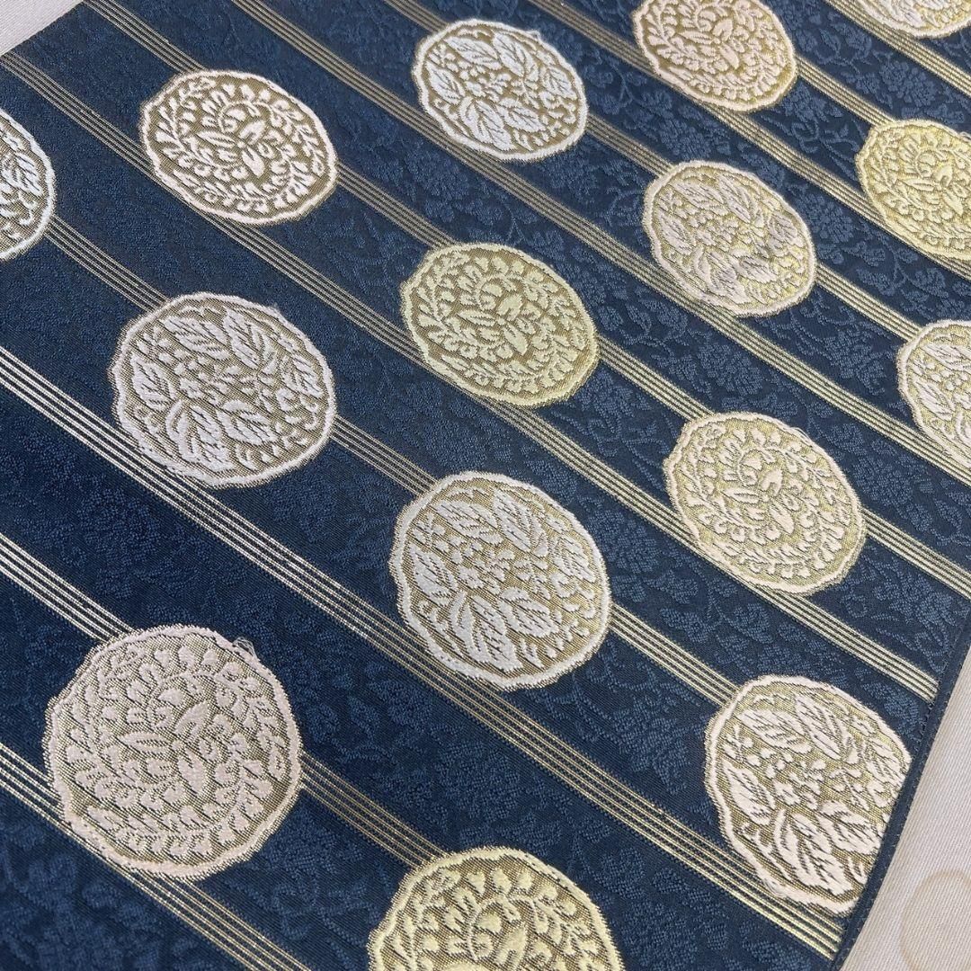袋帯　西陣織　古代名物裂　横段　唐花模様　花紋　金糸　着物　053a p 袋帯 西陣織 古代名物裂 横段 唐花模様 花紋 金糸 着物 053a p