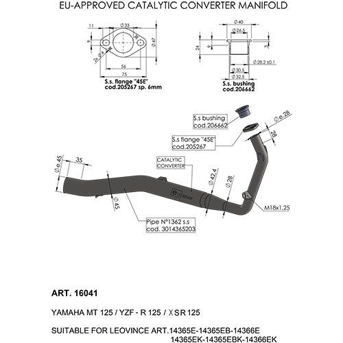 LEOVINCE / レオビンチ SBK EU-APPROVED CATALYTIC CONVERTER MANIFOLD EU-APPROVED | 16041