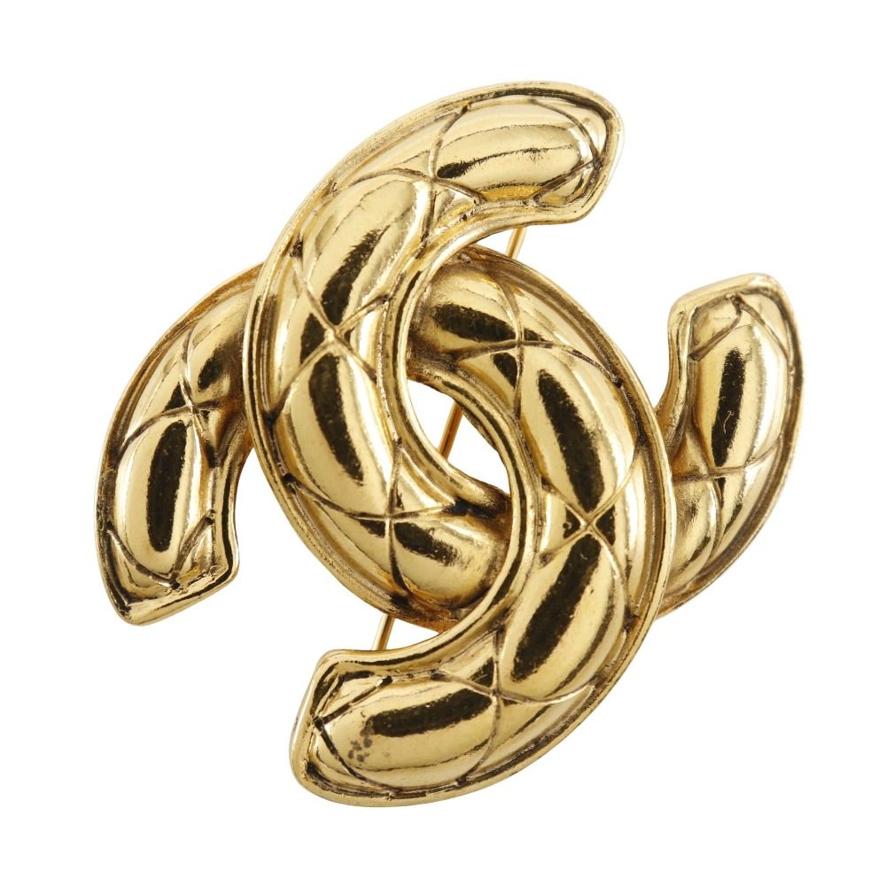 CHANEL シャネル ココマーク マトラッセ ヴィンテージ 金メッキ レディース 17.7g ブローチ