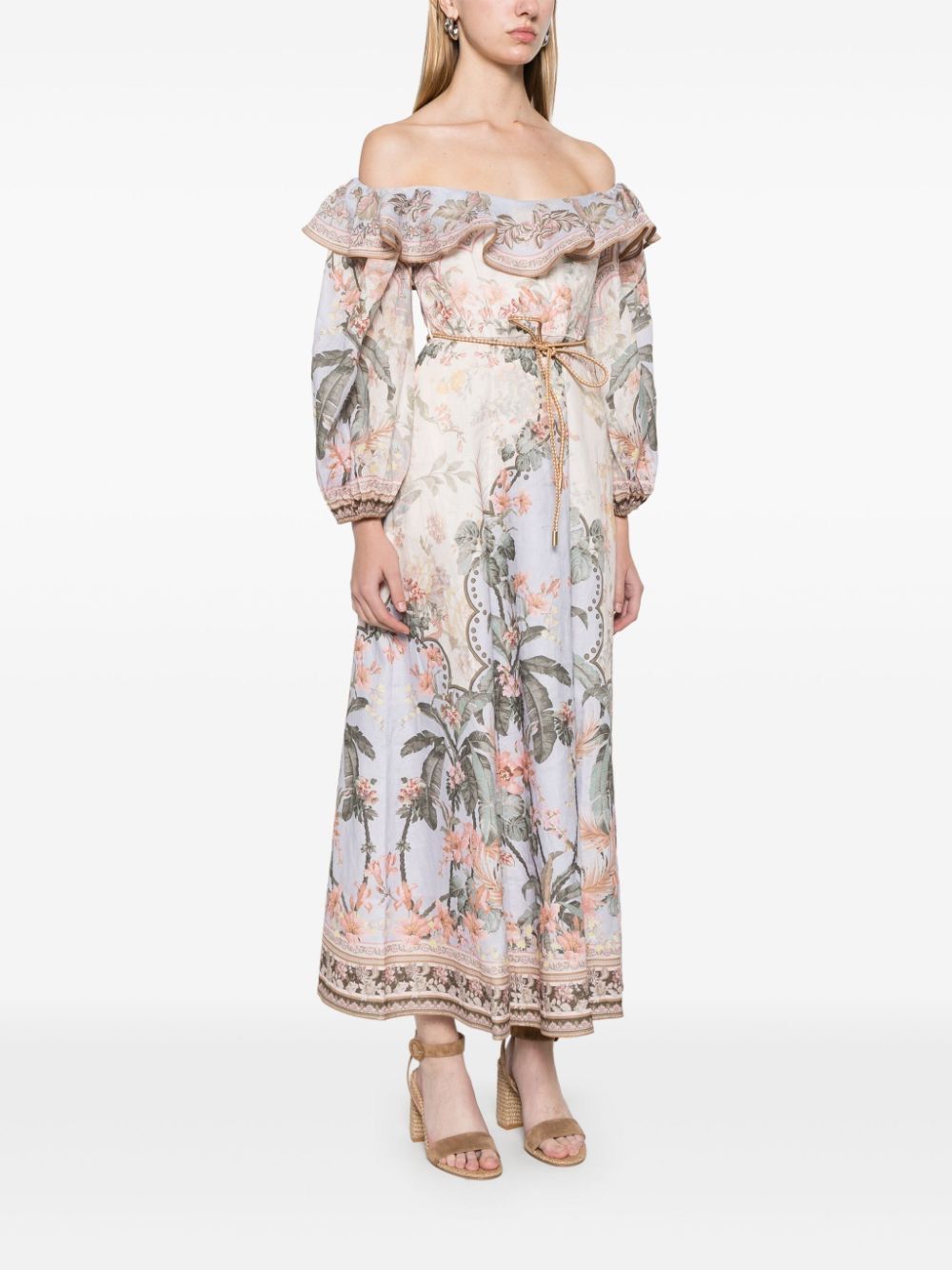 Zimmermann【新着☆】ワイリープリントリネンミディドレス ZIMMERMANN ワイリー リネン プリント ミディドレス 送料無料