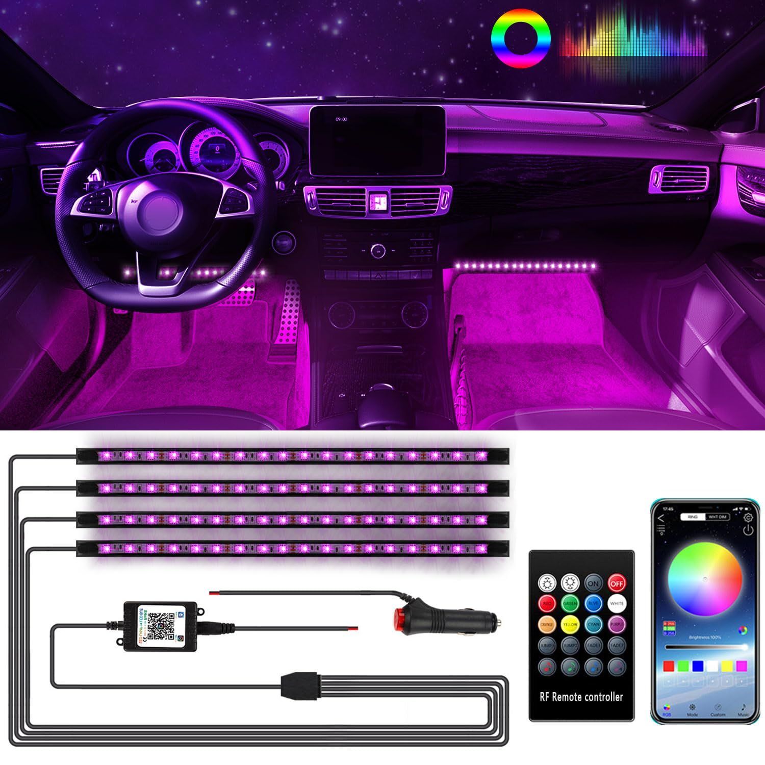 新品 iDrelify 車用 LEDテープライト72LED RGB 車内LEDライト車内装飾用 音に反応 音楽同期 1600万色切替 超高輝度 防水  フットランプ 足下照明 イルミネー 足元照明 アプリコントロールリ モコン付き - メルカリ