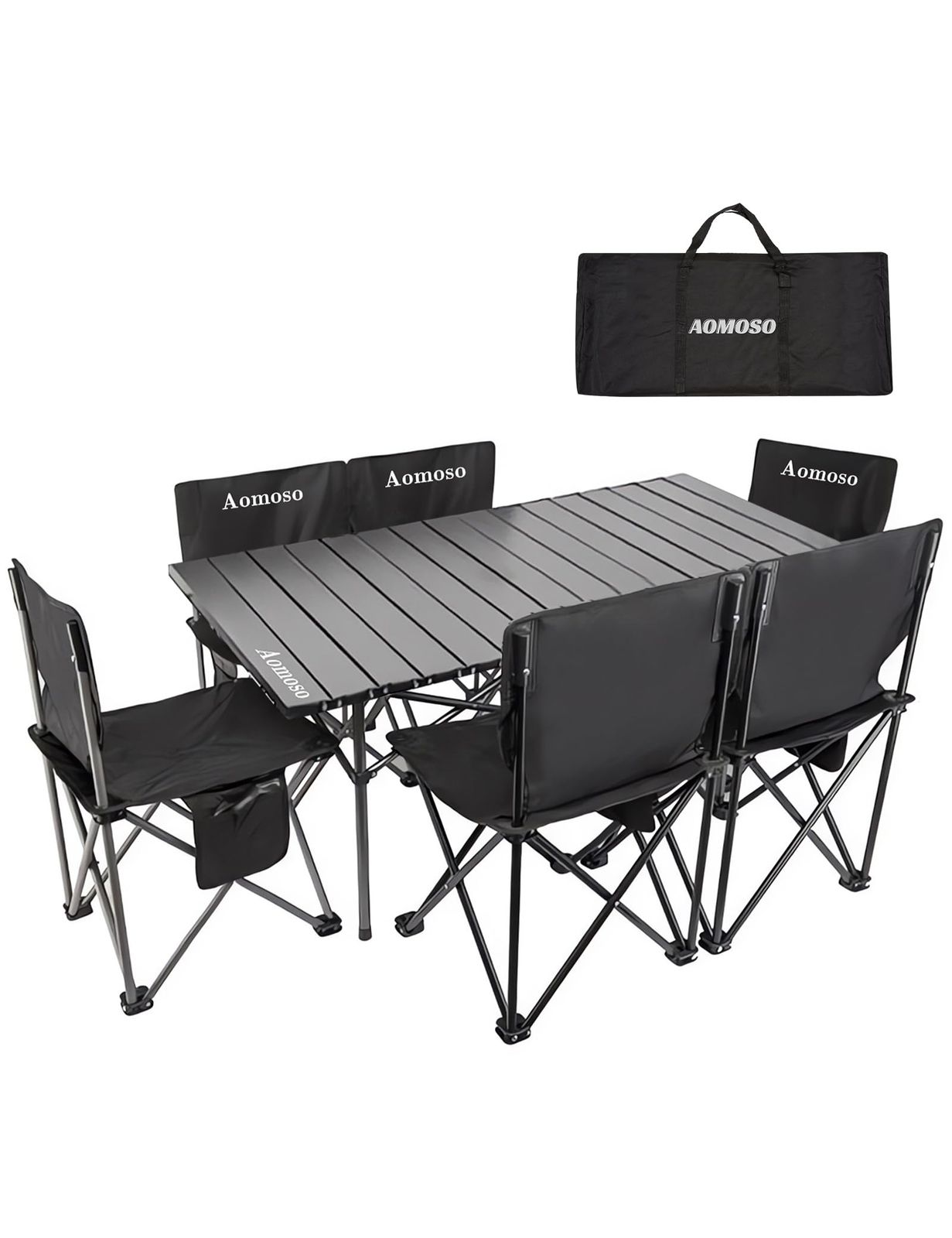 折り畳み 超軽量 組立簡単 ピクニックテーブル 収納バッグ付き ベンチセット BBQ ピクニック お釣り アルミテーブル椅子 テント 7点セット ガーデン チェア 屋外 テーブル キャンプ用品 アウトドア 7 Aomoso ブラック