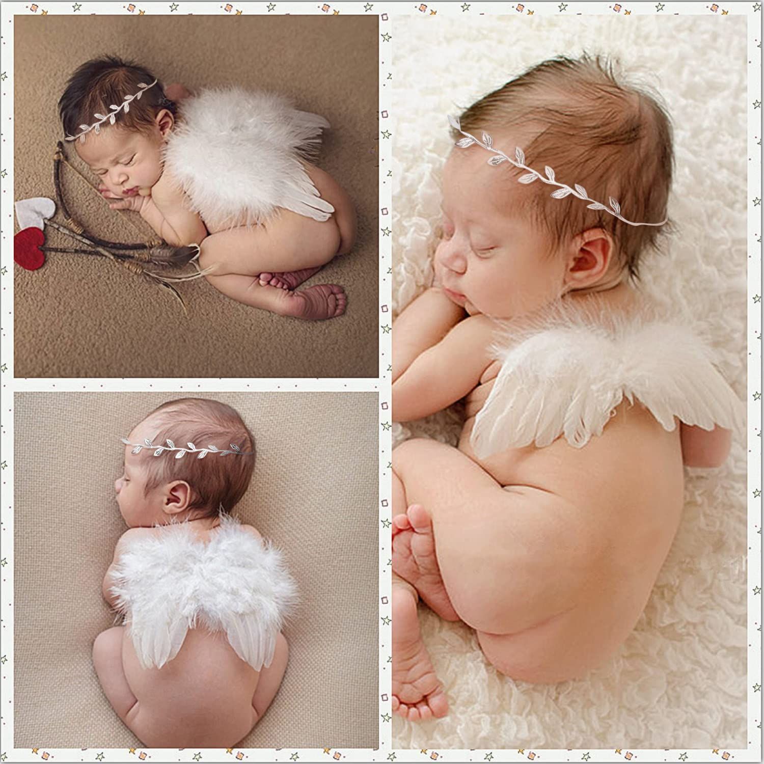 ヘアバンド ニューボーンフォト寝相アート エンジェルセット ベビー ハーフバースデー 赤ちゃん 天使の羽 RICISUNG