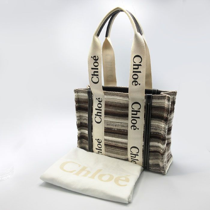 クロエ トートバッグ Chloe ニット ストライプ ウッディ ミディアム 