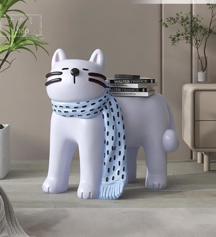 クリームスタイルの大きな猫のサイドテーブルフロアオーナメントホームアクセサリーポーチ装飾靴ベンチテレビキャビネットの隣の新築祝い