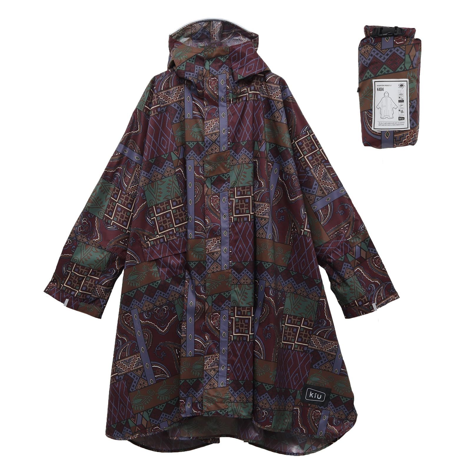 キウ スタンダードレインポンチョ 2ND STANDARD RAIN PONCHO - 2ND 防水 撥水 はっ水 耐水 豪雨対応 雨対策 大雨 台風 梅雨 レインコート スリーブポンチョ 雨具 雨ガッパ 雨合羽 袖付き 収納袋 エスニックパッチワーク